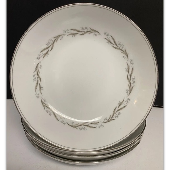 Noritake Almont Glass China Soup Bowl Set Of 4 Blueberries Grey Leaf Pattern 7”D - Picture 1 of 13